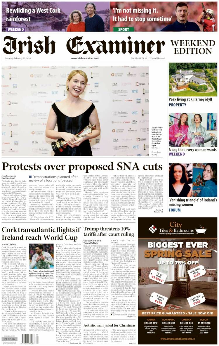 Portada de Irish Examiner (Irlanda)