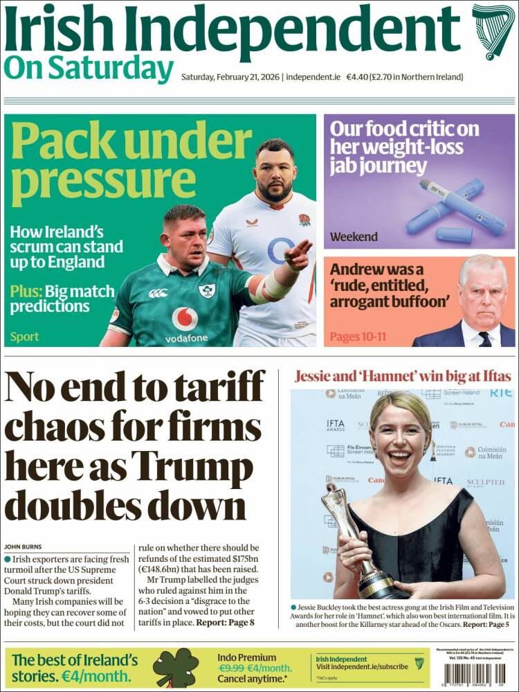 Portada de Irish Independent (Irlanda)