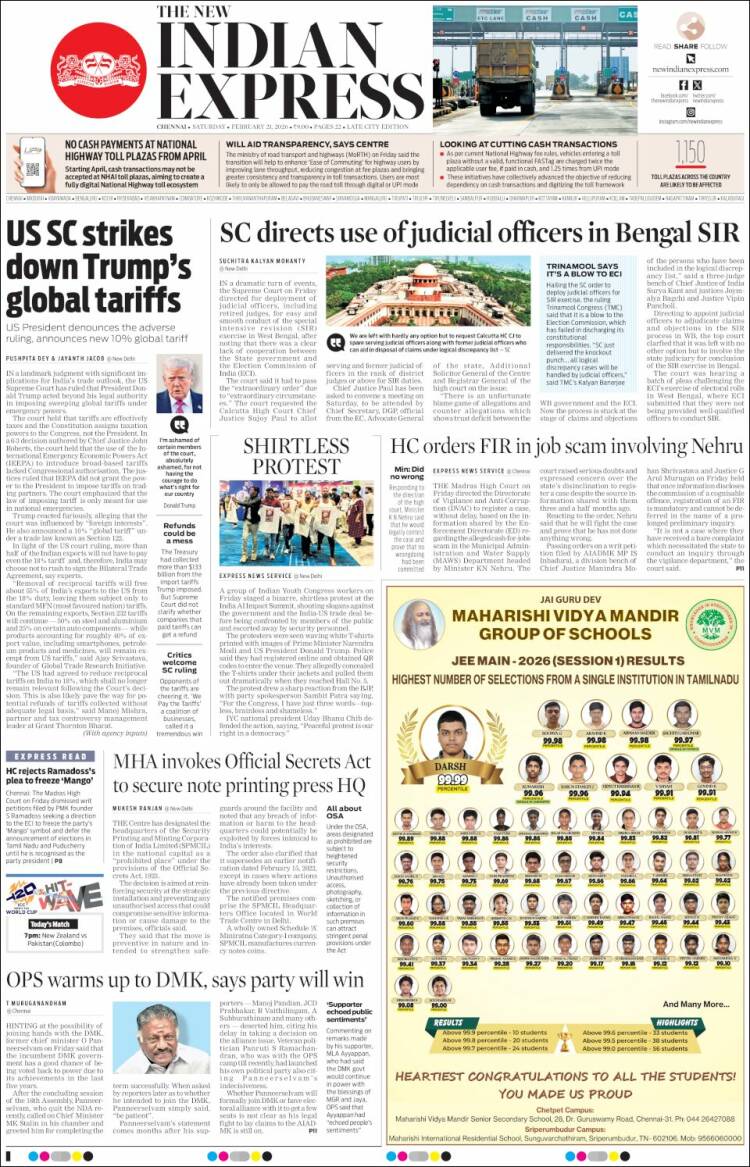 Portada de New Indian Express (India)