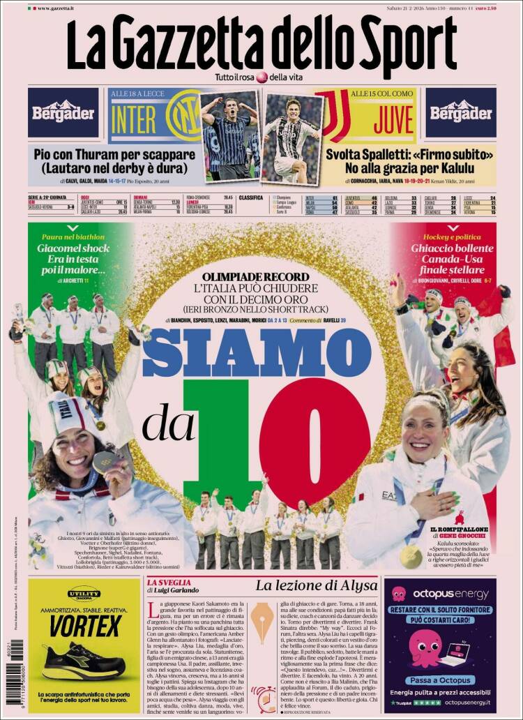 Portada de La Gazzetta dello Sport (Italia)