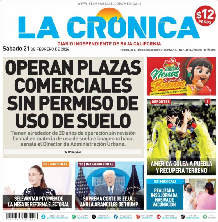 Portada de La Crónica de Baja California (M&eacute;xico)
