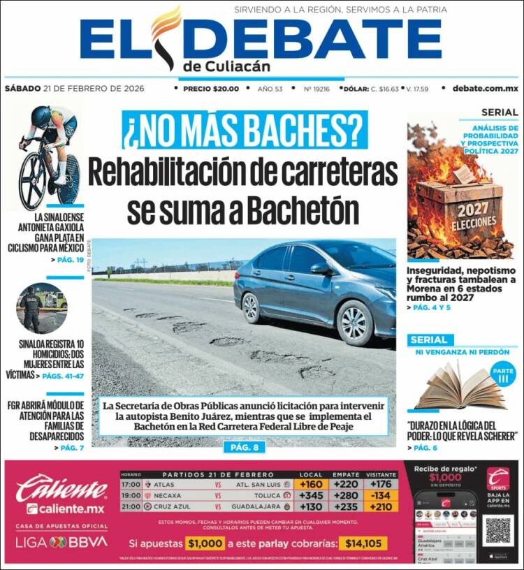 Portada de El Debate de Culiacán (M&eacute;xico)