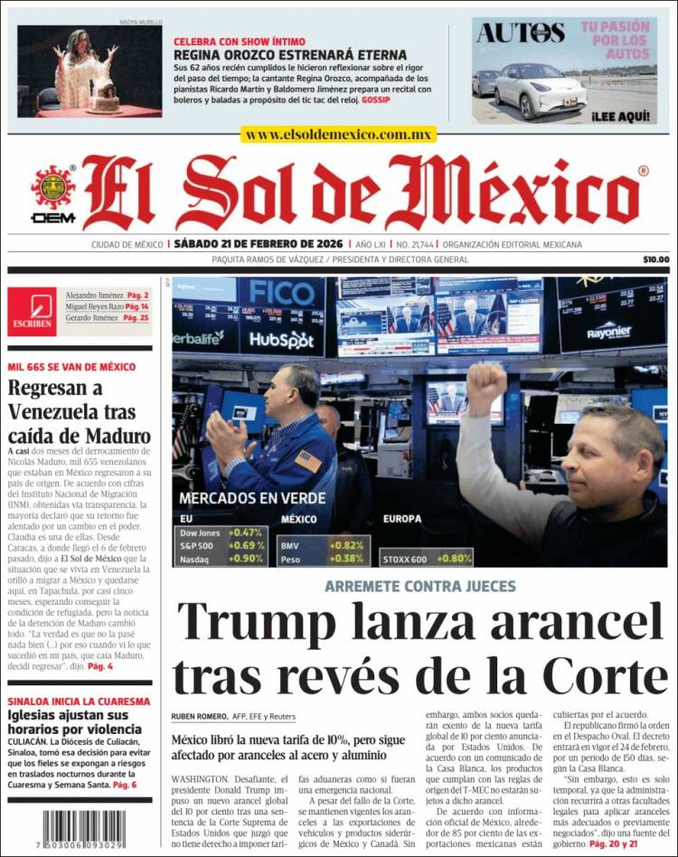 Portada de El Sol de México (M&eacute;xico)