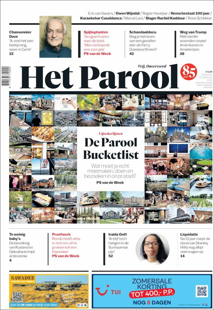 Portada de Het Parool (Pa&iacute;ses Bajos)