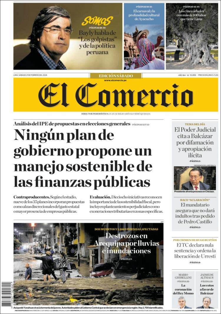 Portada de El Comercio (Per&uacute;)