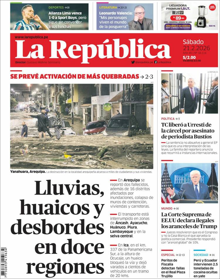 Portada de La Republica (Per&uacute;)