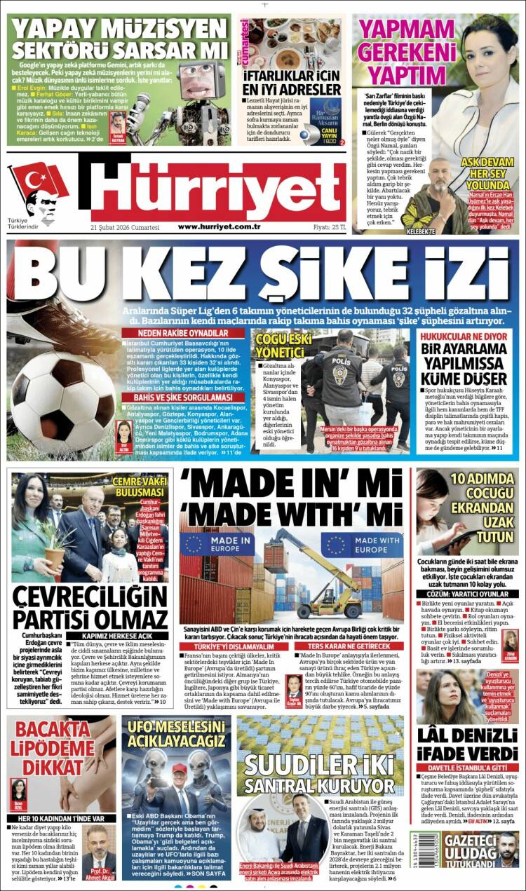 Portada de Hürriyet (Turqu&iacute;a)