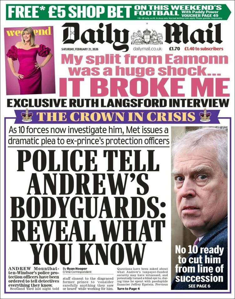 Portada de Daily Mail (Reino Unido)