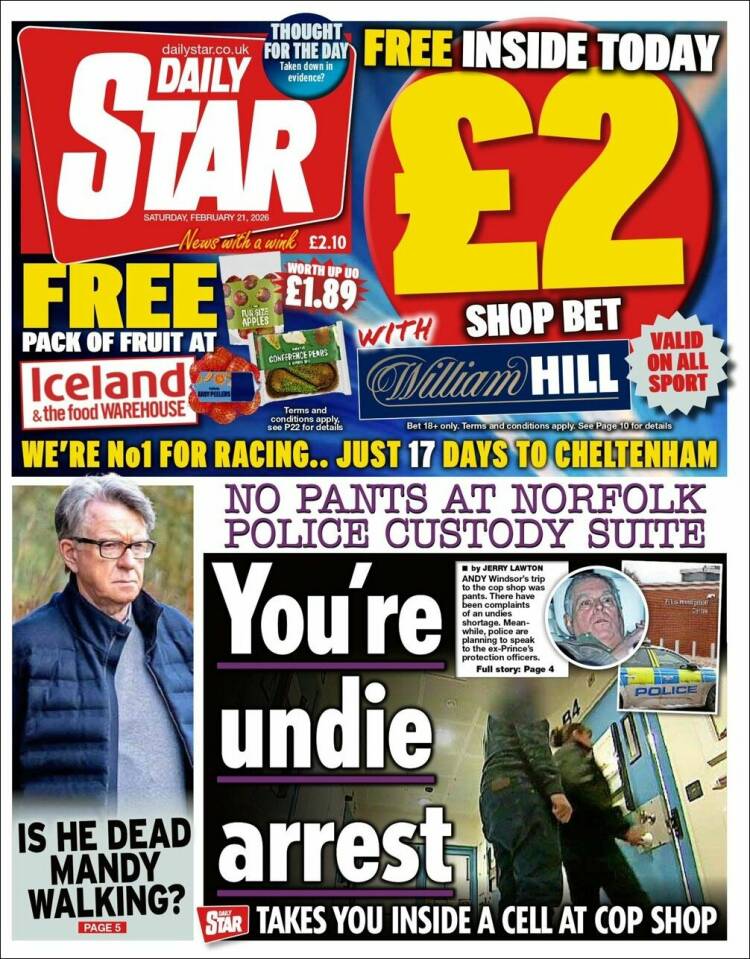 Portada de Daily Star (Reino Unido)
