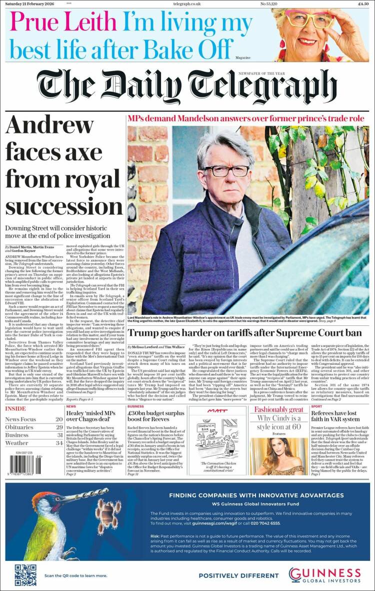 Portada de Daily Telegraph (Reino Unido)