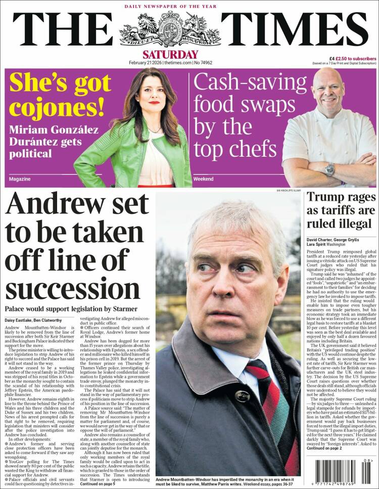 Portada de The Times (Reino Unido)