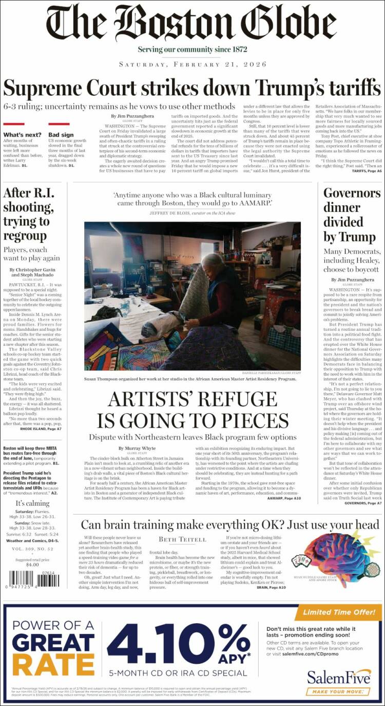 Portada de Boston Globe (USA)