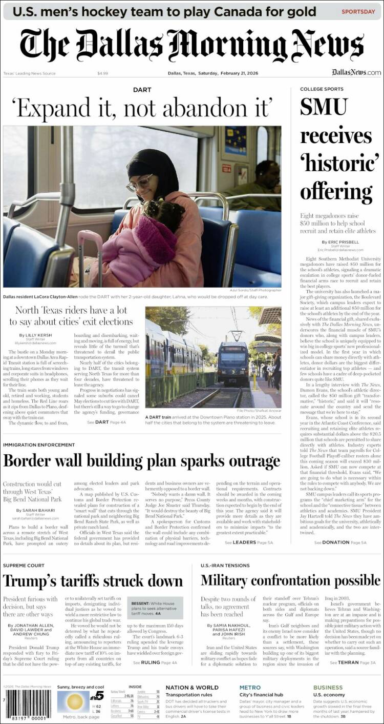 Portada de Dallas Morning News (USA)