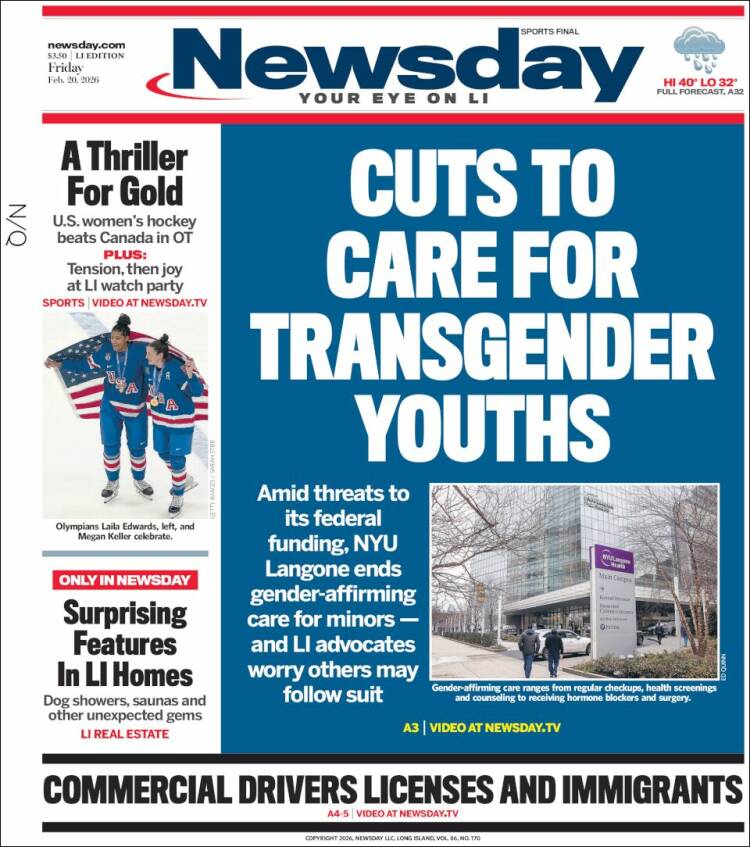 Portada de Newsday (USA)