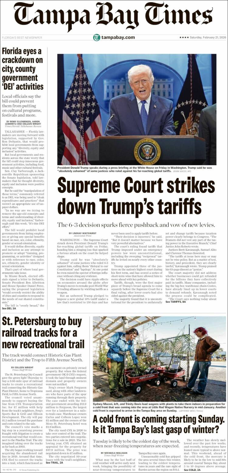 Portada de Tampa Bay Times (USA)