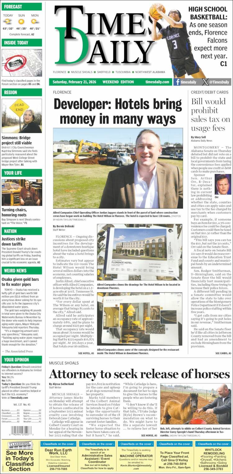 Portada de Times Daily (USA)