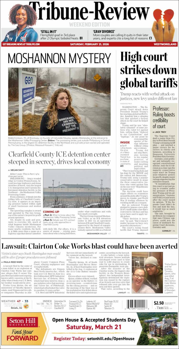 Portada de Tribune-Review (USA)