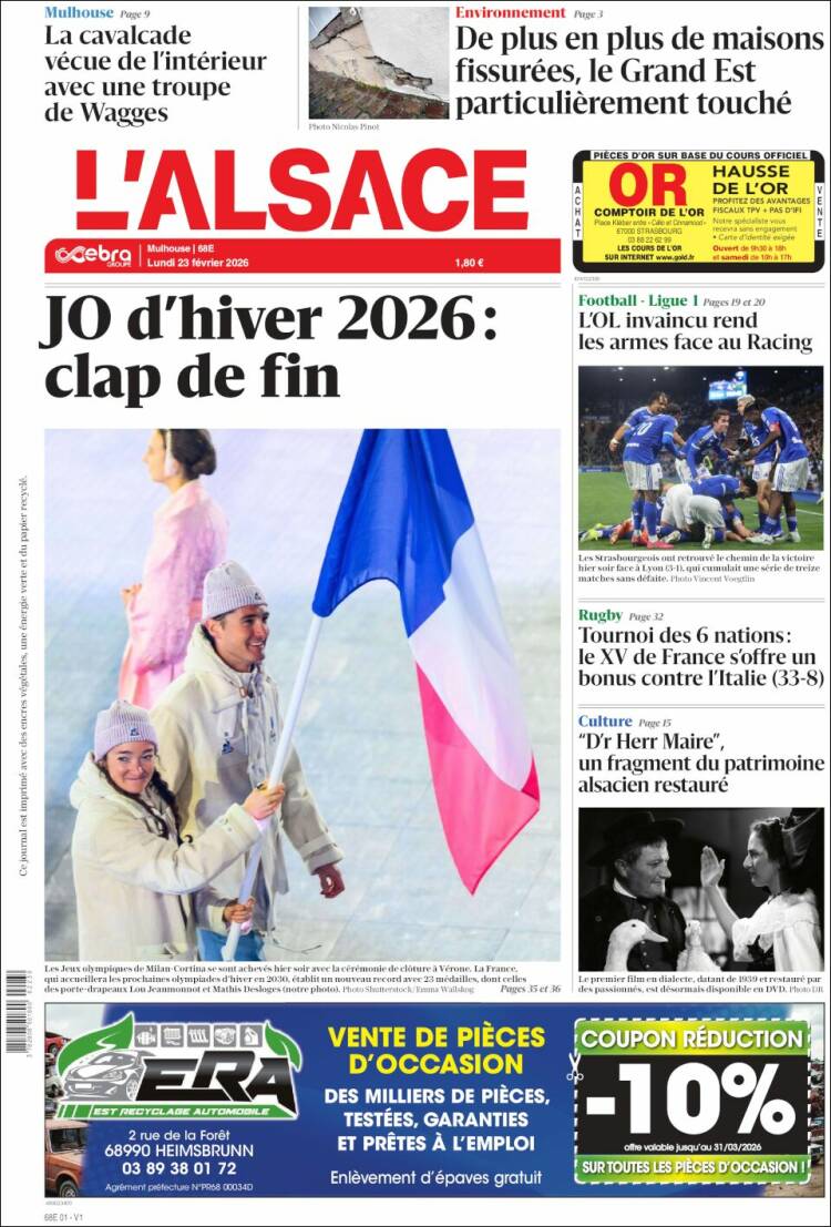 Portada de Journal L'Alsace (Francia)