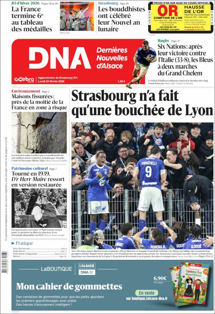 Portada de Les Dernières Nouvelles d'Alsace (Francia)