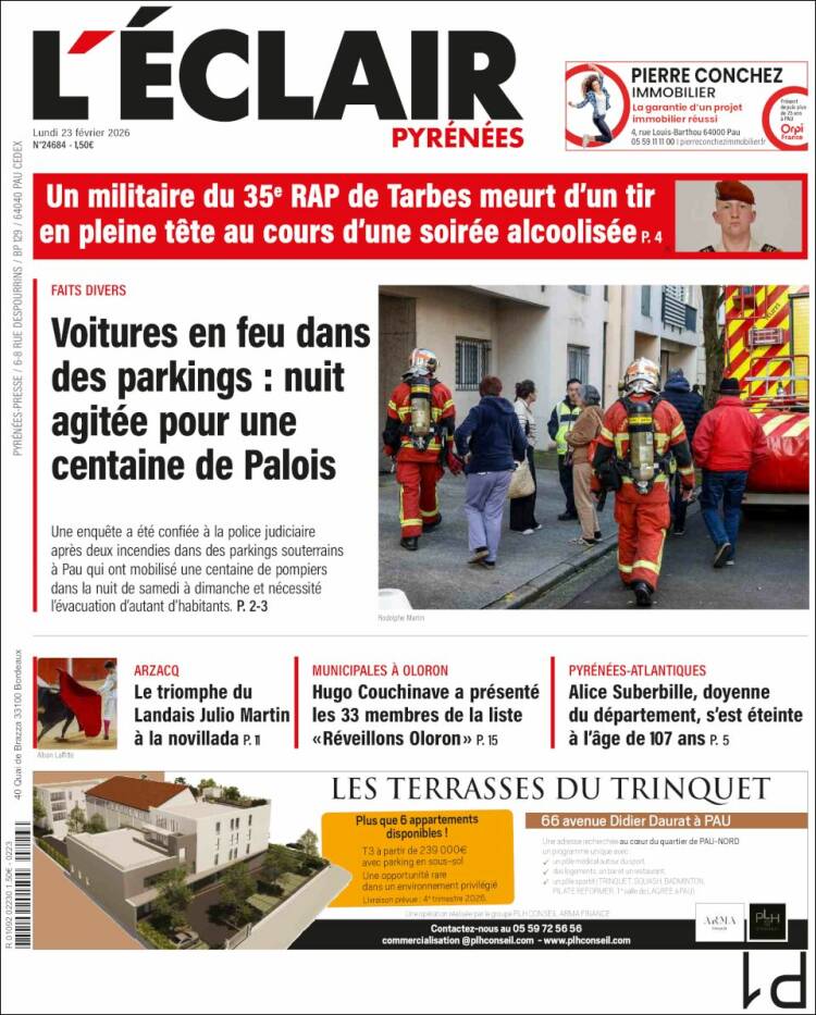 Portada de L'Eclair des Pyrénées (Francia)