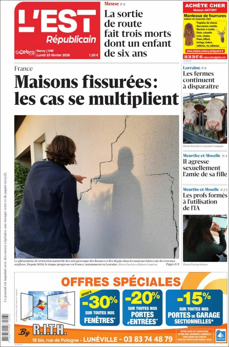 Portada de L'Est Republicain (Francia)