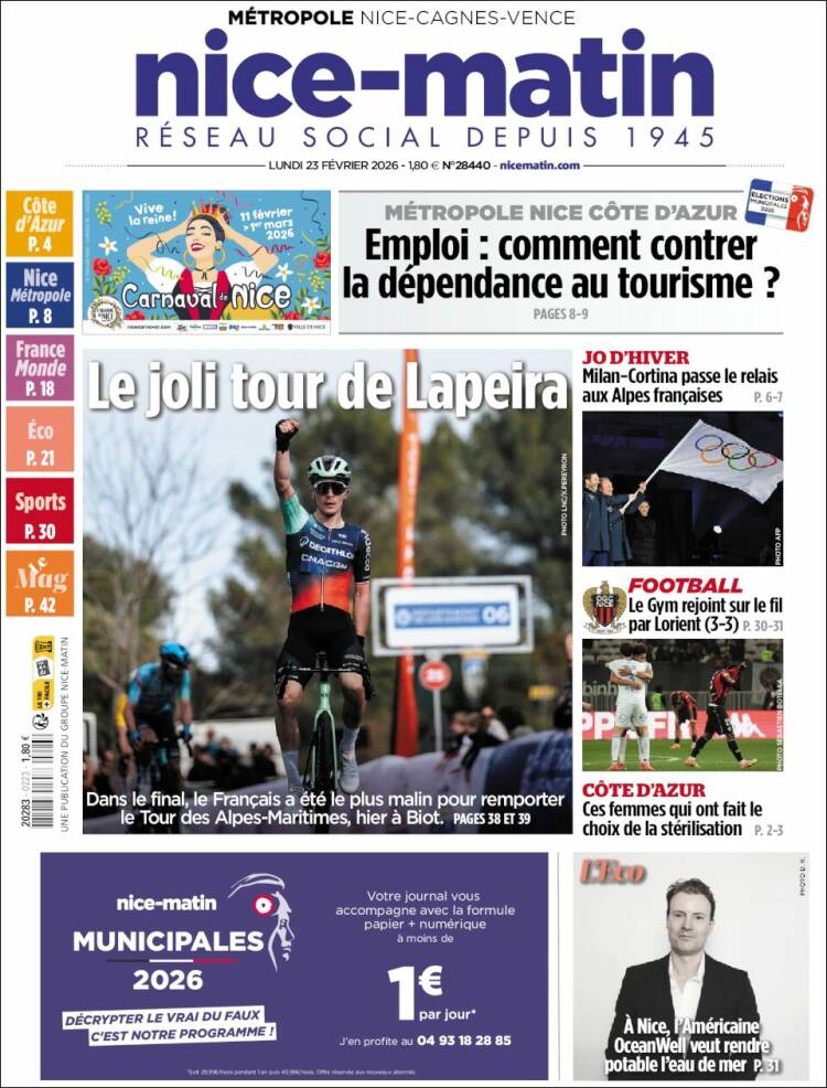 Portada de Nice-Matin (Francia)