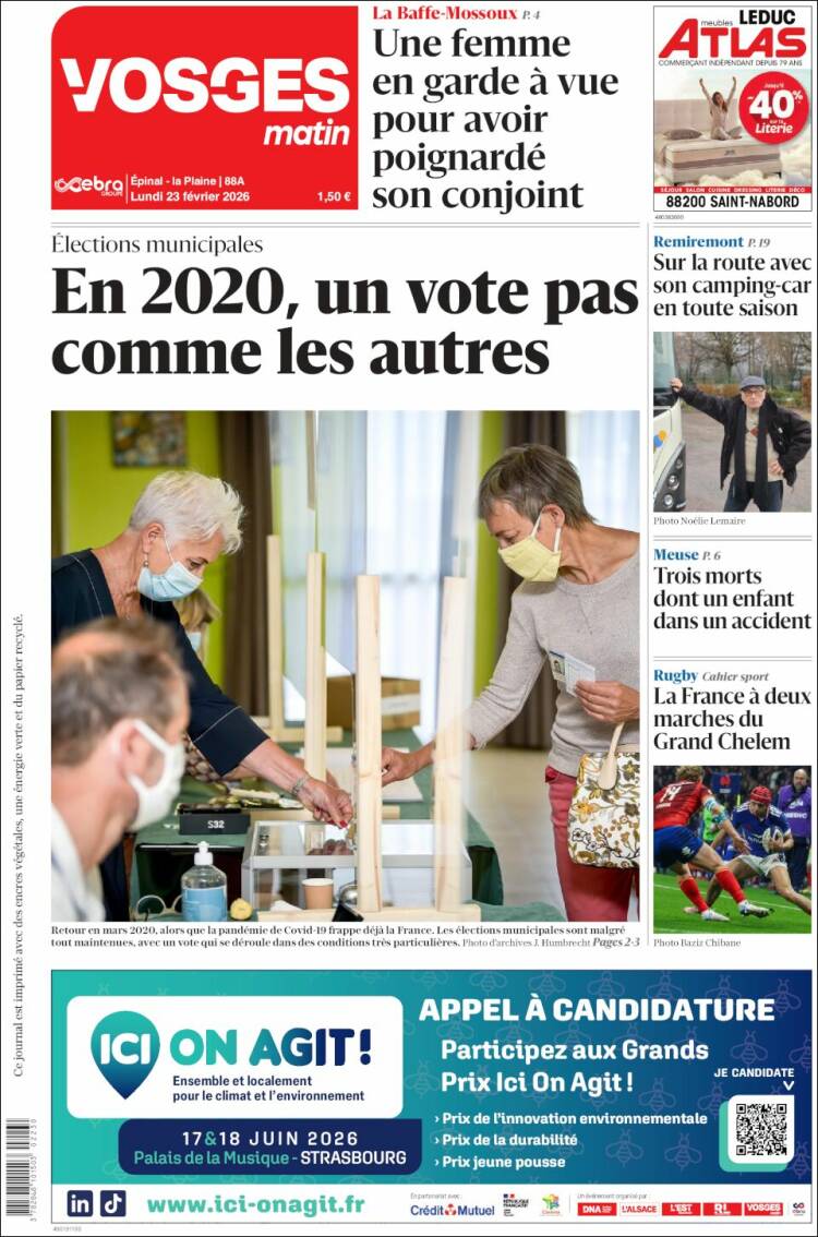 Portada de Vosges Matin (Francia)
