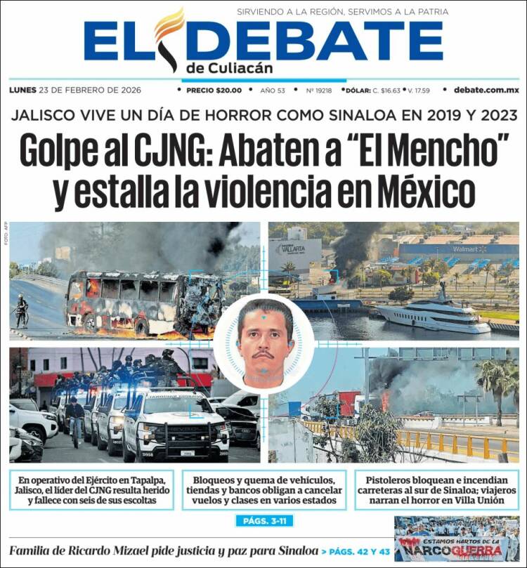 Portada de El Debate de Culiacán (M&eacute;xico)