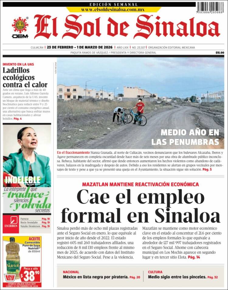 Portada de El Sol de Sinaloa (M&eacute;xico)