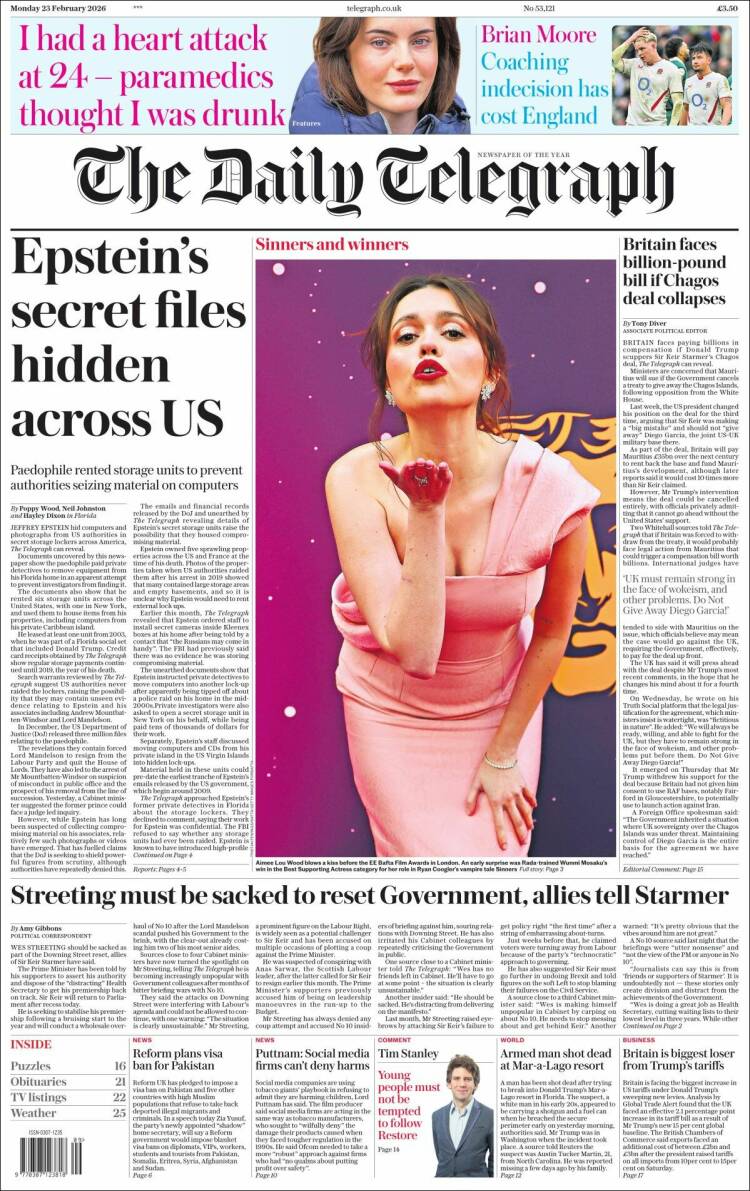 Portada de Daily Telegraph (Reino Unido)