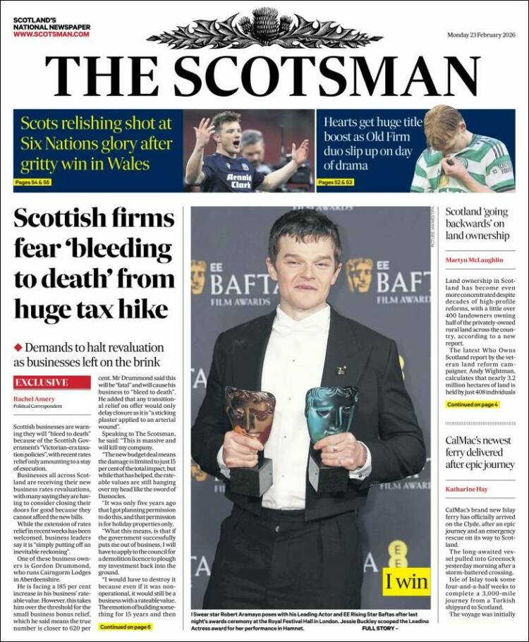 Portada de The Scotsman (Reino Unido)