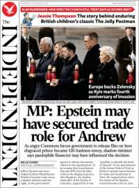 Portada de The Independent (Royaume-Uni)