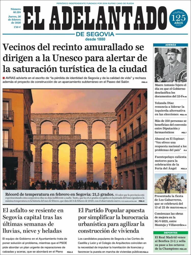 Portada de El Adelantado de Segovia (Espa&ntilde;a)