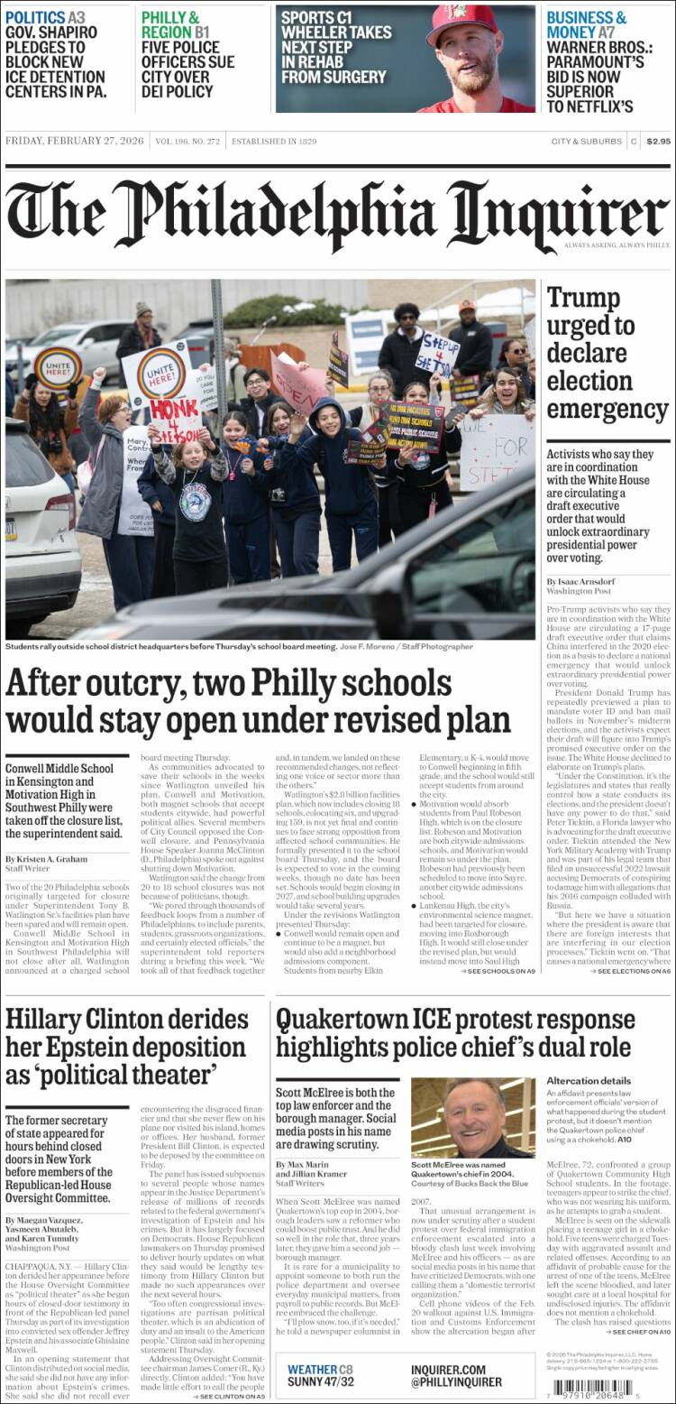 Portada de Philadelphia Inquirer (USA)