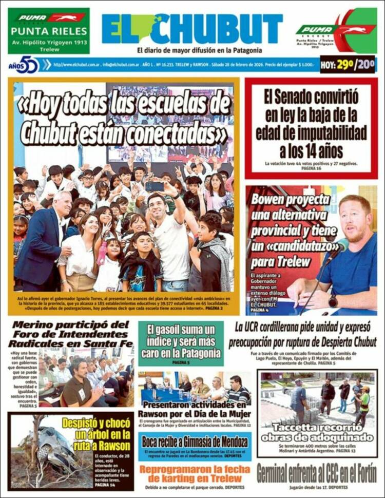 Portada de El Chubut (Argentina)
