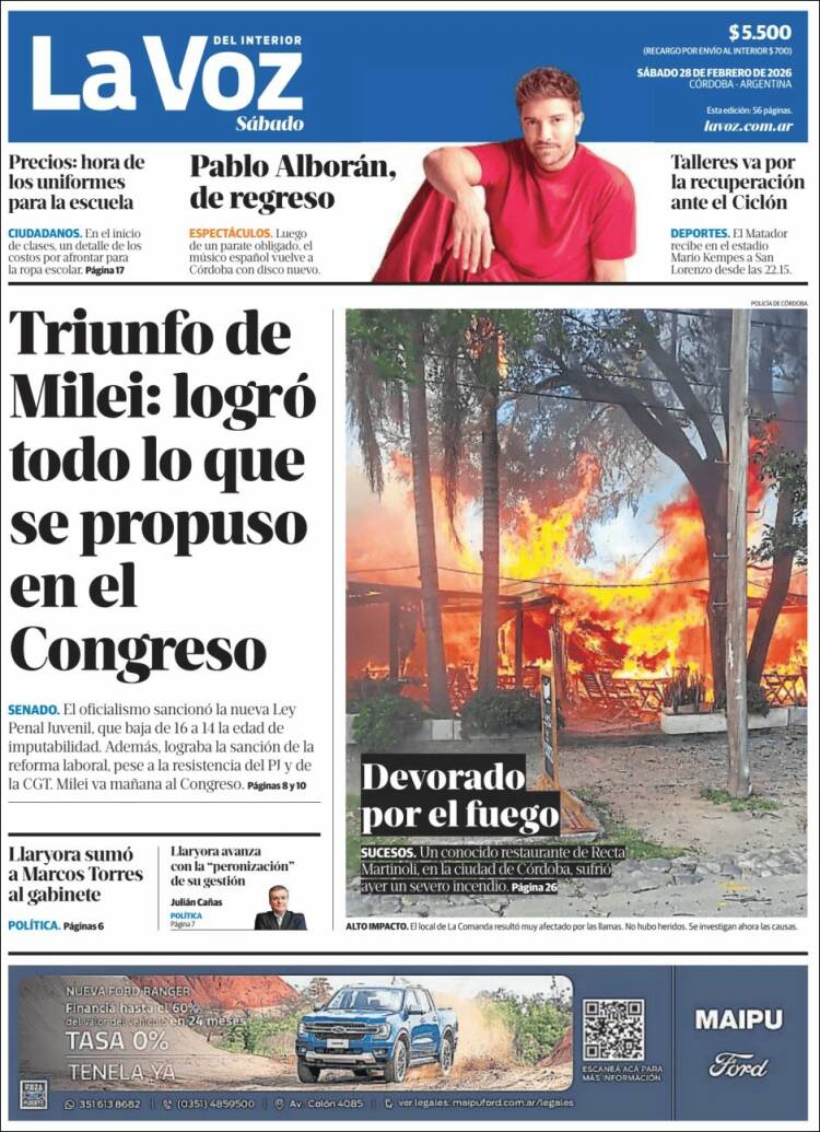 Portada de La Voz del Interior (Argentina)