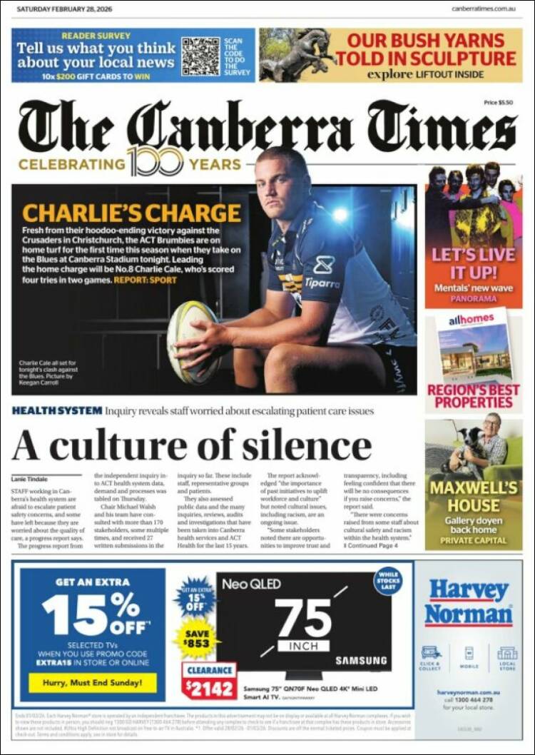 Portada de The Canberra Times (Australia)