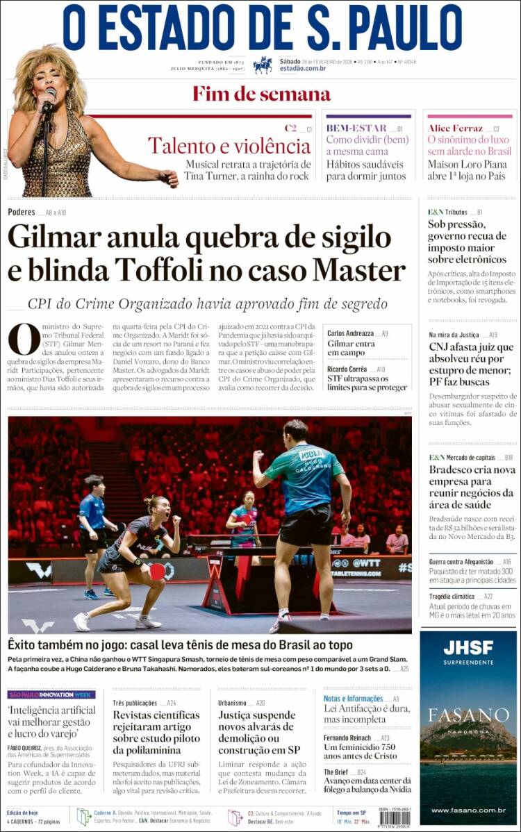 Portada de O Estado de São Paulo (Brasil)