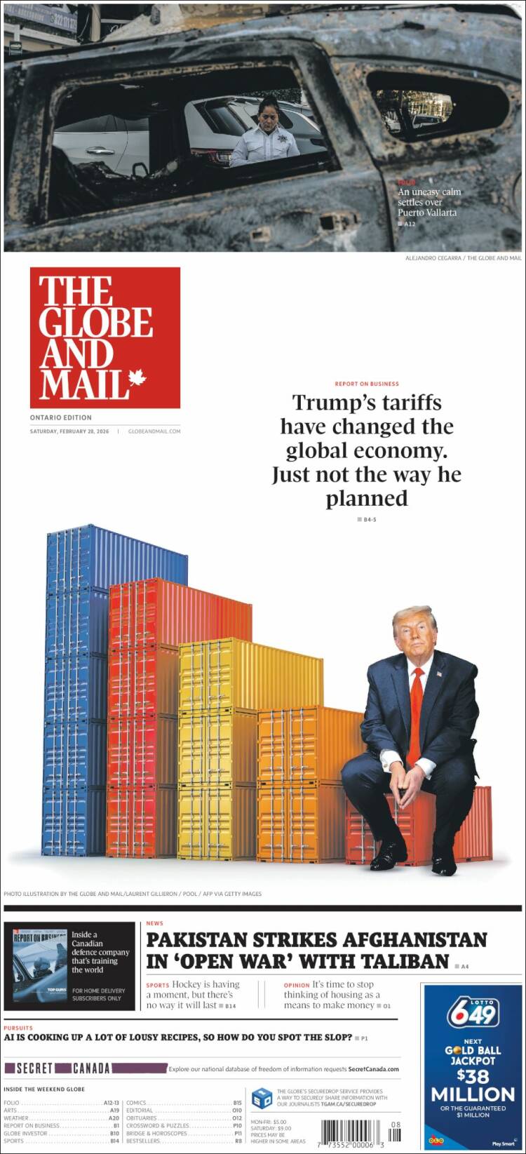 Portada de The Globe and Mail (Canad&aacute;)