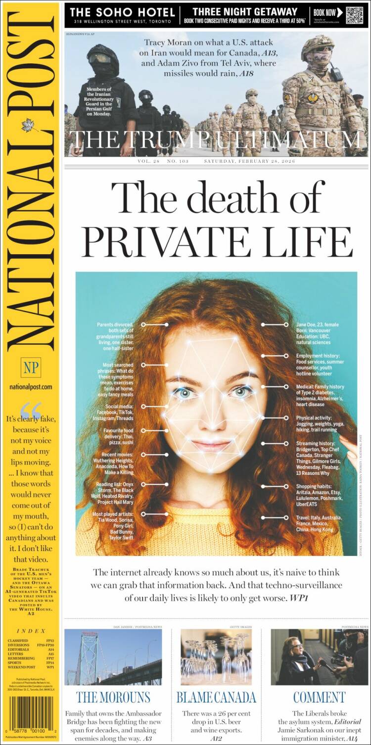 Portada de The National Post (Canad&aacute;)