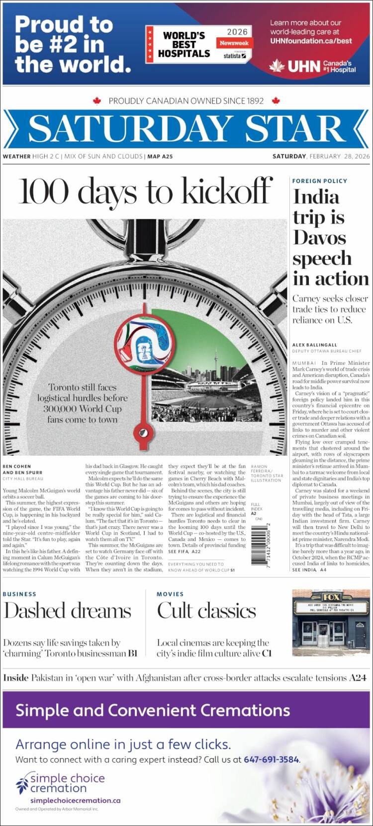 Portada de The Toronto Star (Canad&aacute;)