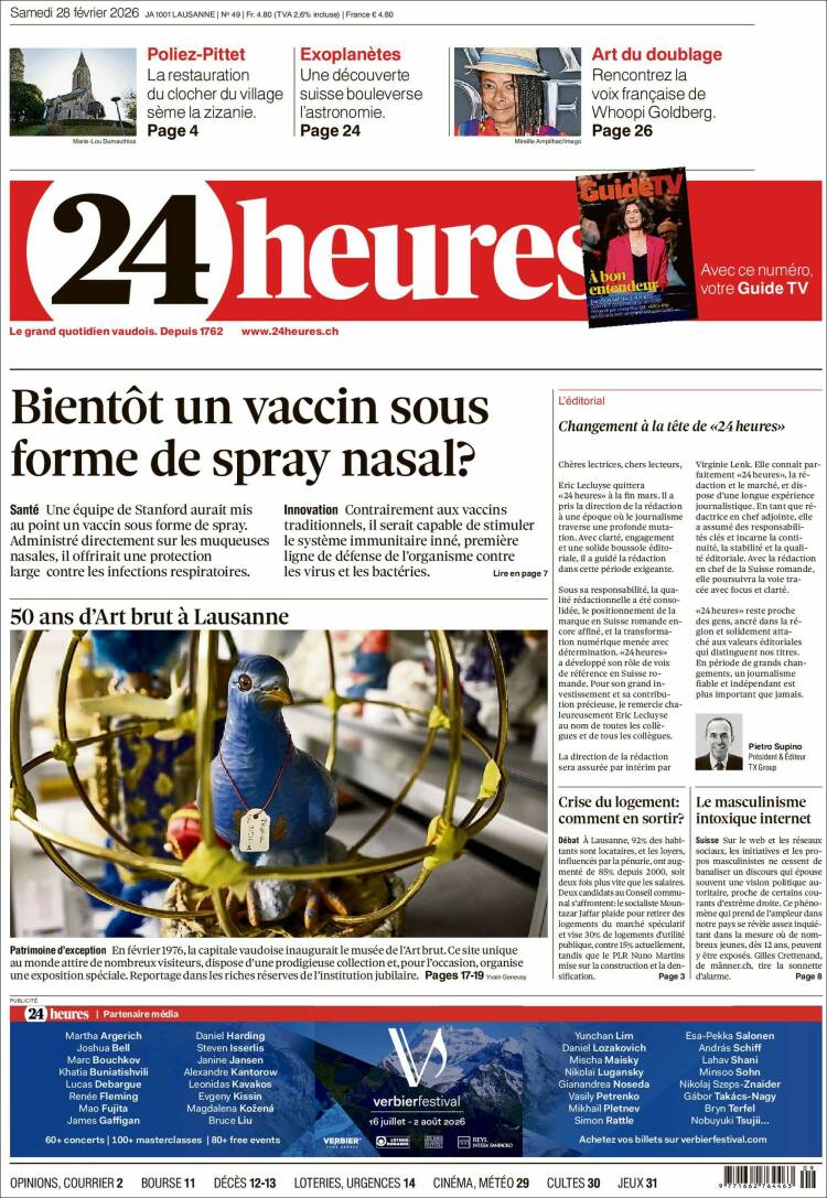 Portada de 24 Heures (Suiza)