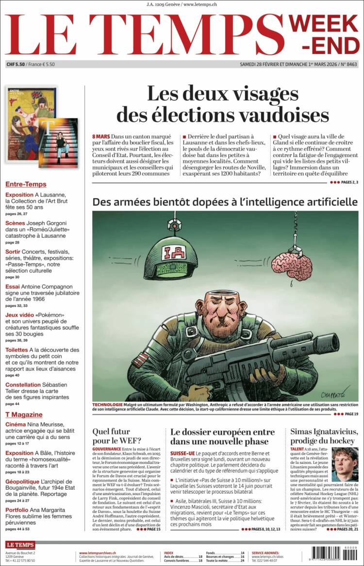 Portada de Le Matin (Suiza)