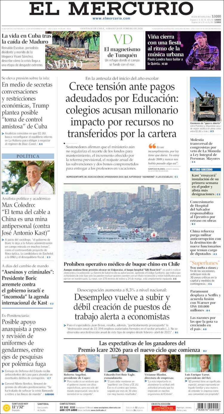 Portada de El Mercurio (Chile)