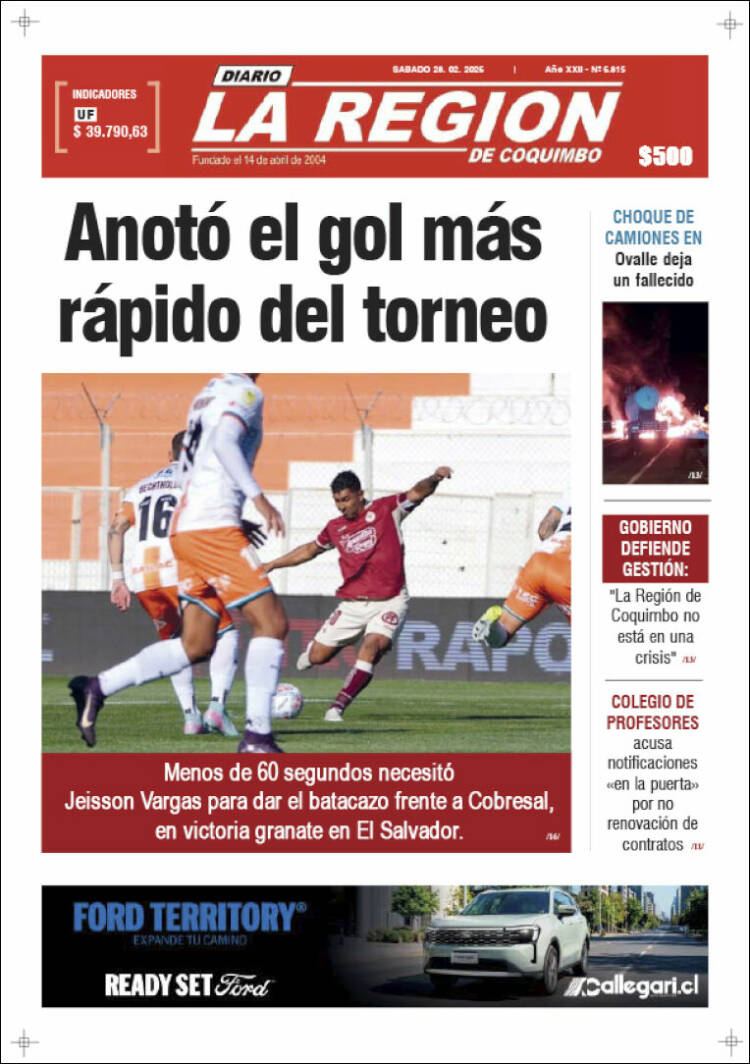 Portada de Diario La Región de Coquimbo (Chile)