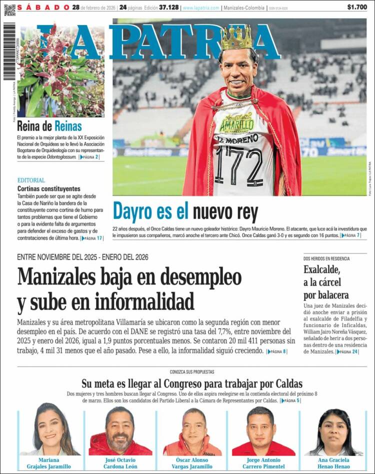 Portada de La Patria (Colombia)