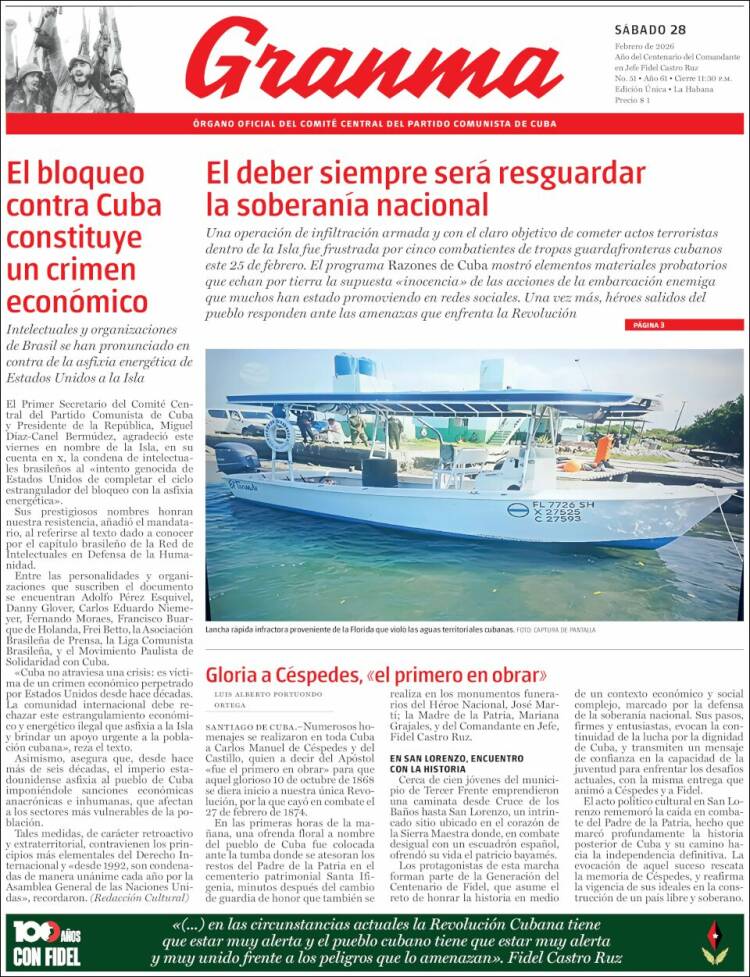 Portada de Granma (Cuba)