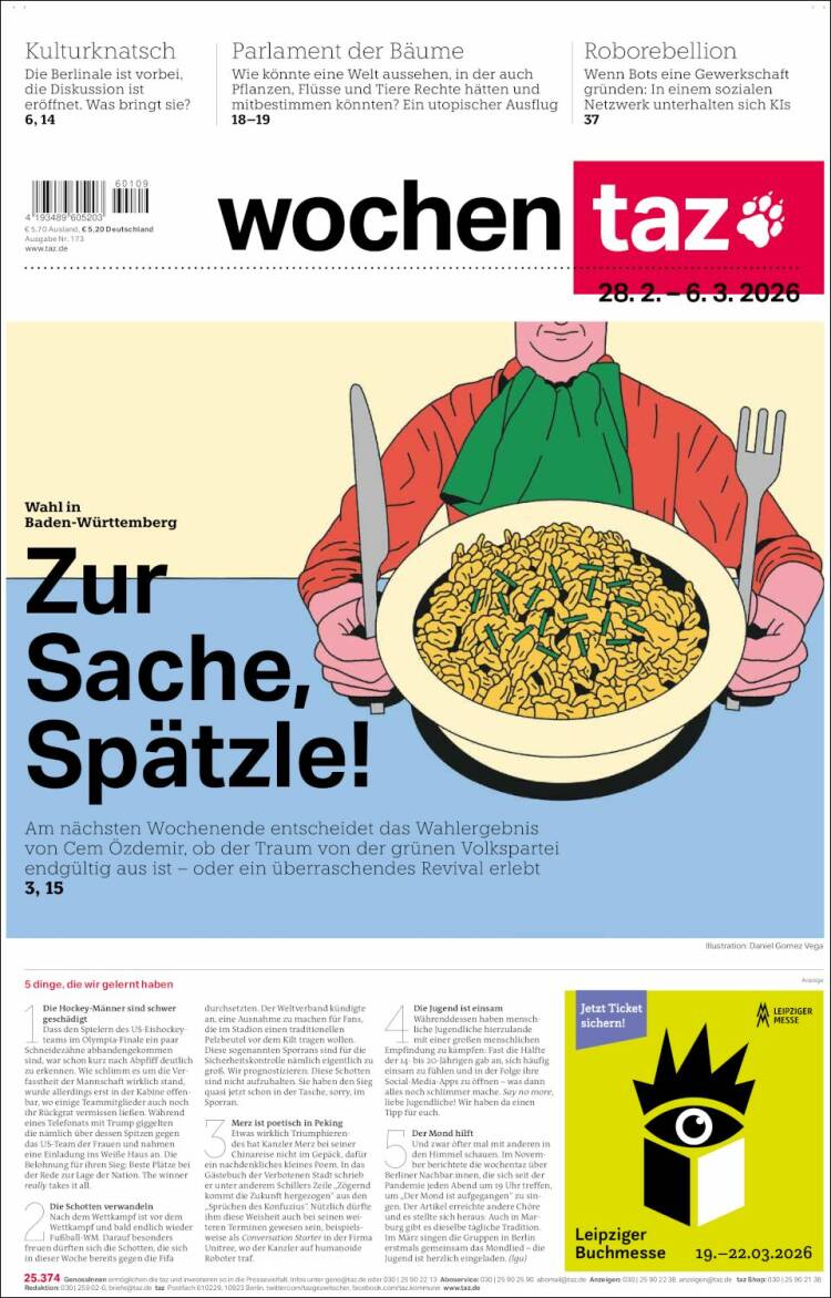 Portada de Die Tageszeitung (Alemania)