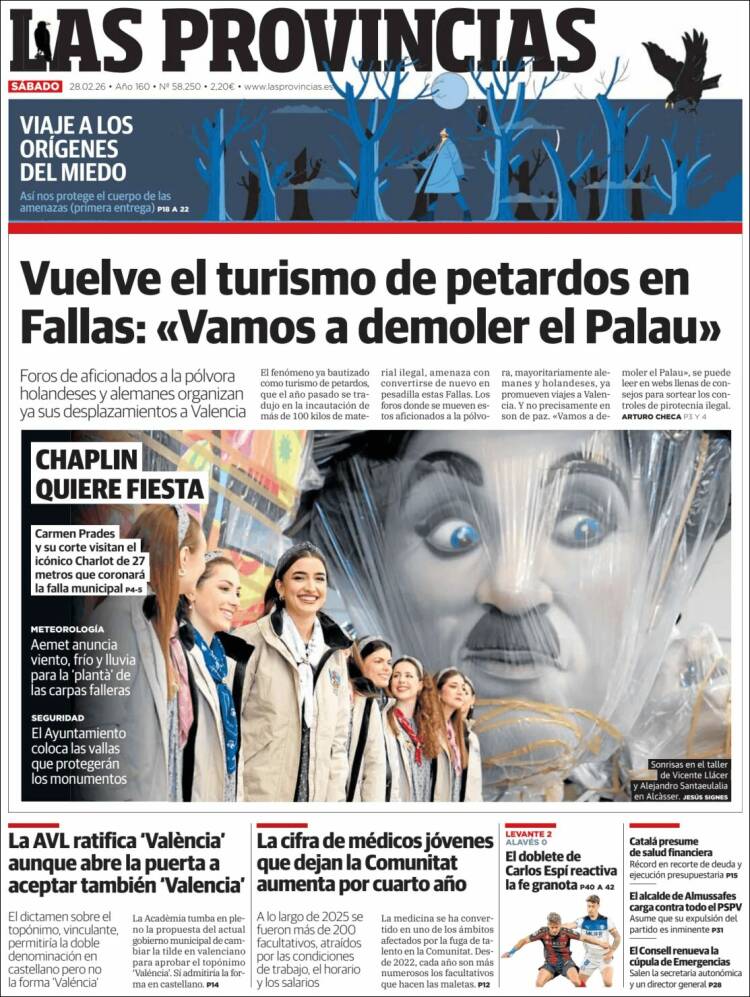 Portada de Las Provincias (Espa&ntilde;a)