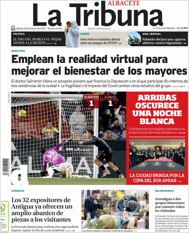 Portada de La Tribuna de Albacete (Espa&ntilde;a)